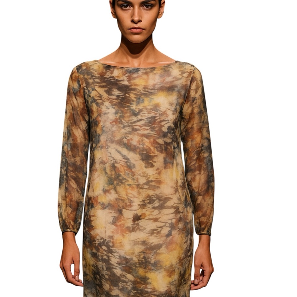 Multicolor Sheer Dress print pattern long sleeve
